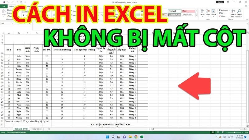 cách in file excel không bị mất cột