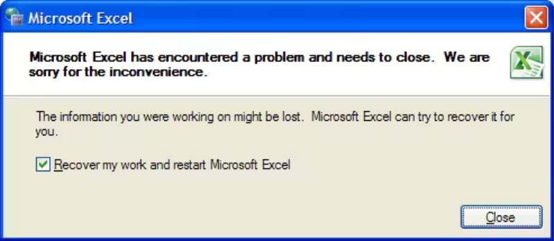 Lỗi Microsoft Excel Has Encountered A Problem And Needs To Close