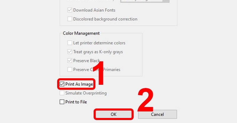 Tích chọn "Print As Image" rồi bấm OK