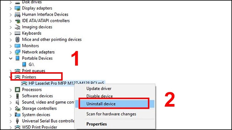 Chọn Uninstall device