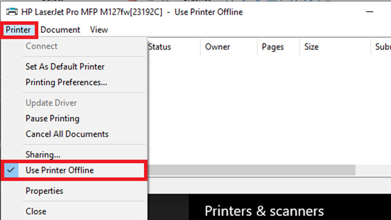 Máy in vô tình bị chuyển sang chế độ offline