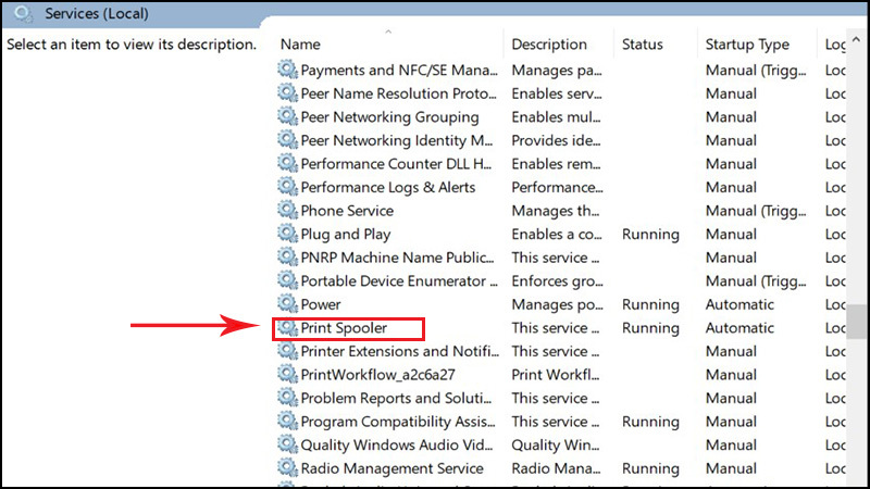 Chọn Print Spooler