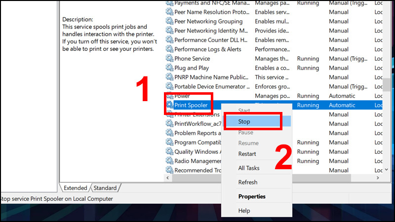 Dịch vụ Print Spooler bị dừng hoặc gặp lỗi