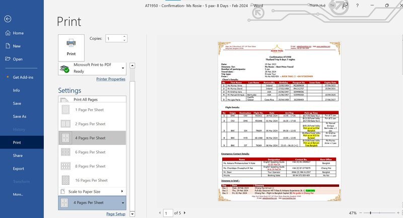 Cách in 4 trang trên 1 tờ A4 đối với file Word
