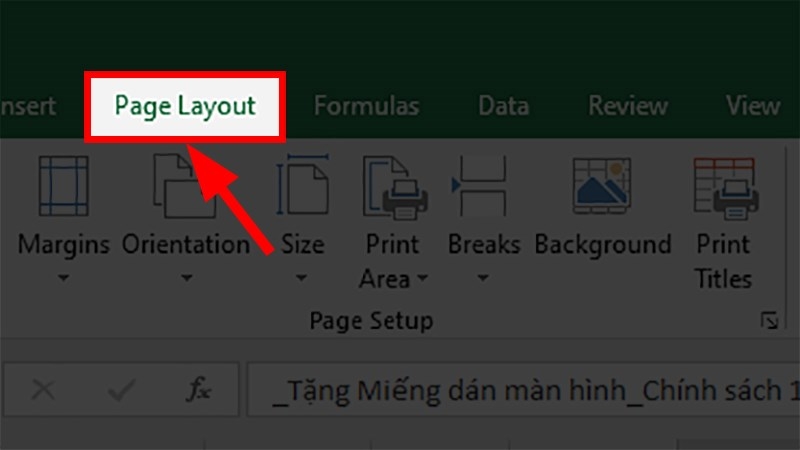 Chọn thẻ Page Layout
