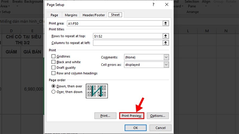 Nhấn Print Preview để xem trước bản in