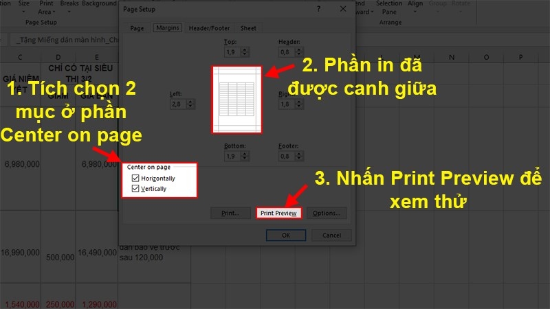 Cho nội dung vào chính giữa trang giấy